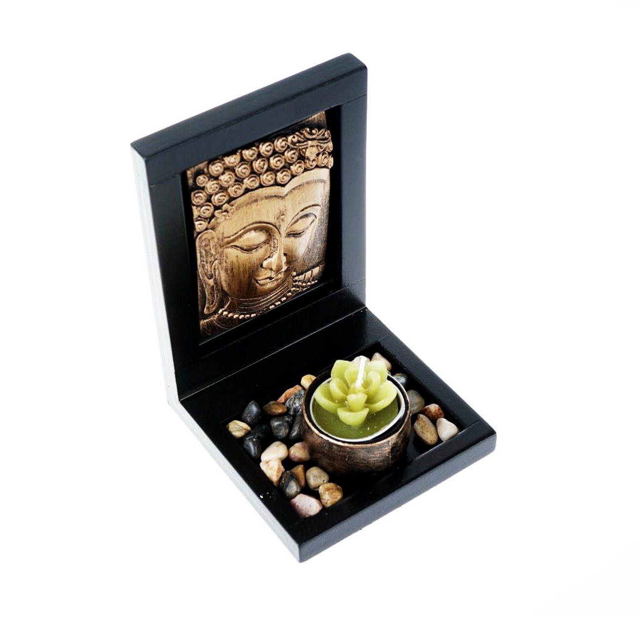 Jardín Zen Buda Dorado Rocas + Vela Flor De Loto